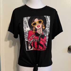 Chic Black Graphic Tee with Girl Boss Design